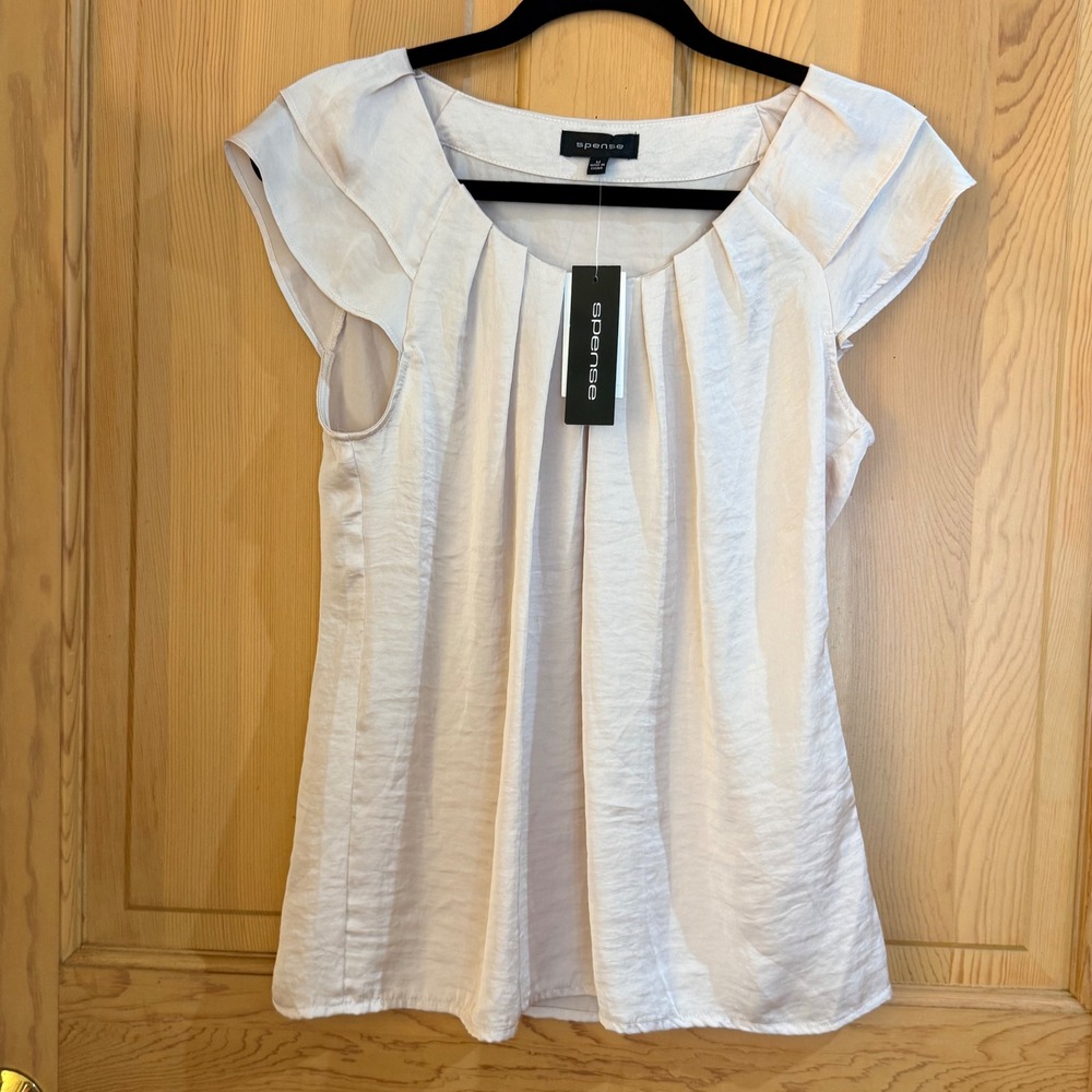 Spense Flutter Sleeve Blouse M Cream/Rose Satin Top Office Date night silky - Picture 14 of 15
